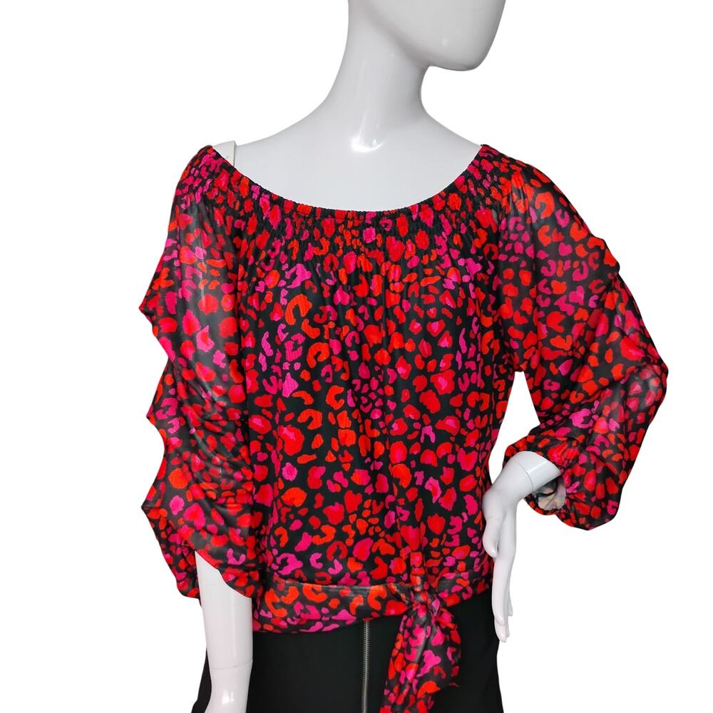 Willow Drive Valentine's Animal Print Red, Black and Hot Pink Wide Neck Small